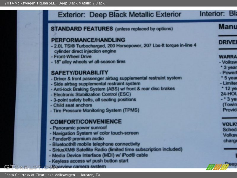 Deep Black Metallic / Black 2014 Volkswagen Tiguan SEL
