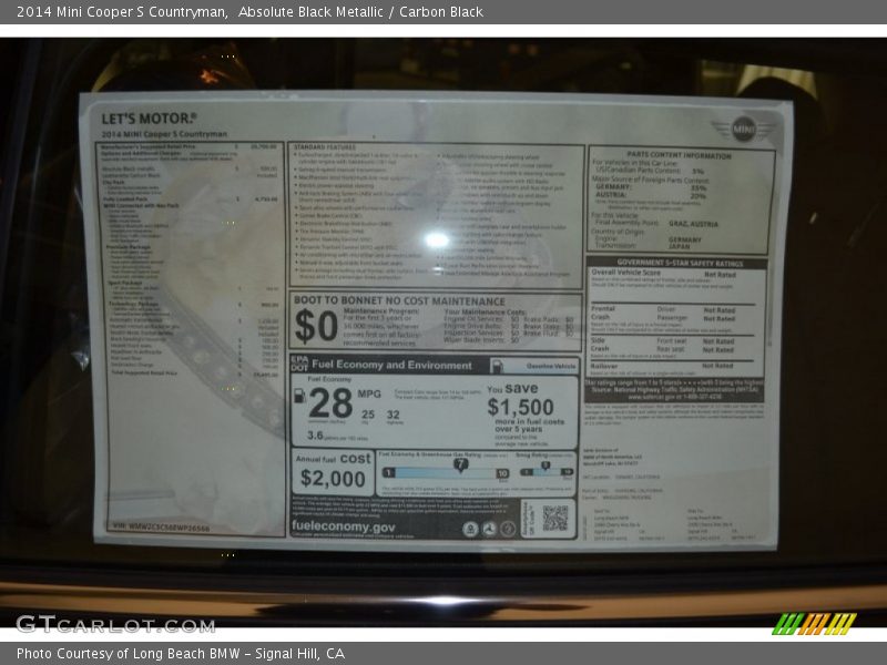  2014 Cooper S Countryman Window Sticker