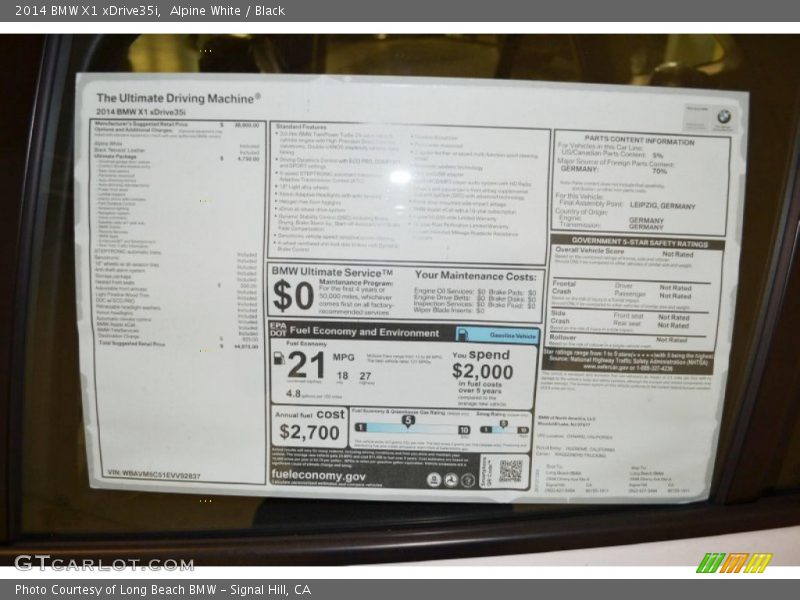  2014 X1 xDrive35i Window Sticker