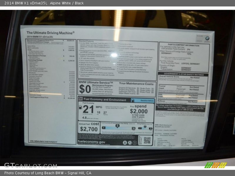  2014 X1 xDrive35i Window Sticker