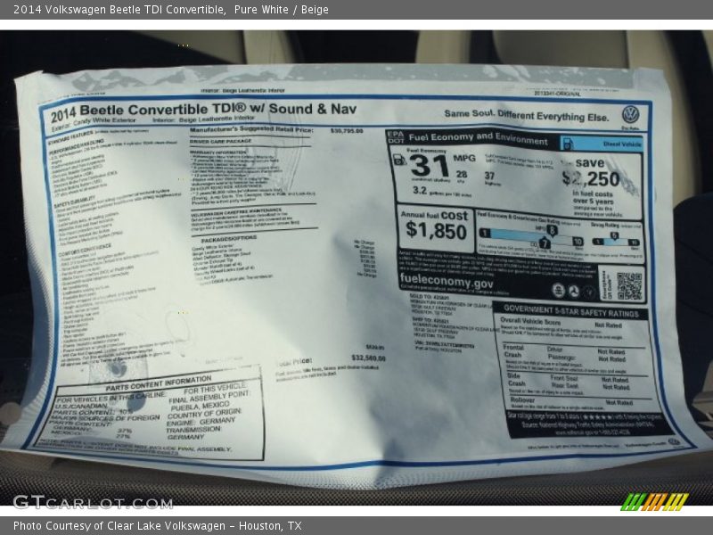 Pure White / Beige 2014 Volkswagen Beetle TDI Convertible