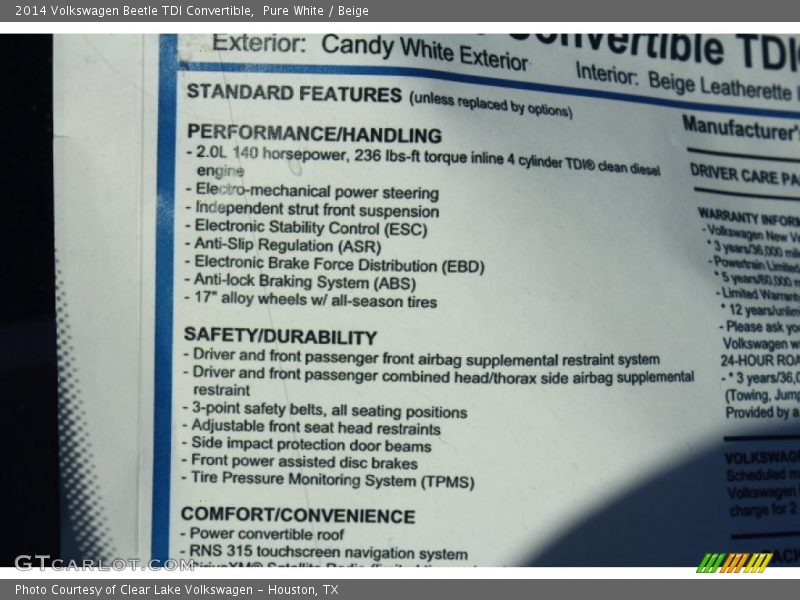 Pure White / Beige 2014 Volkswagen Beetle TDI Convertible