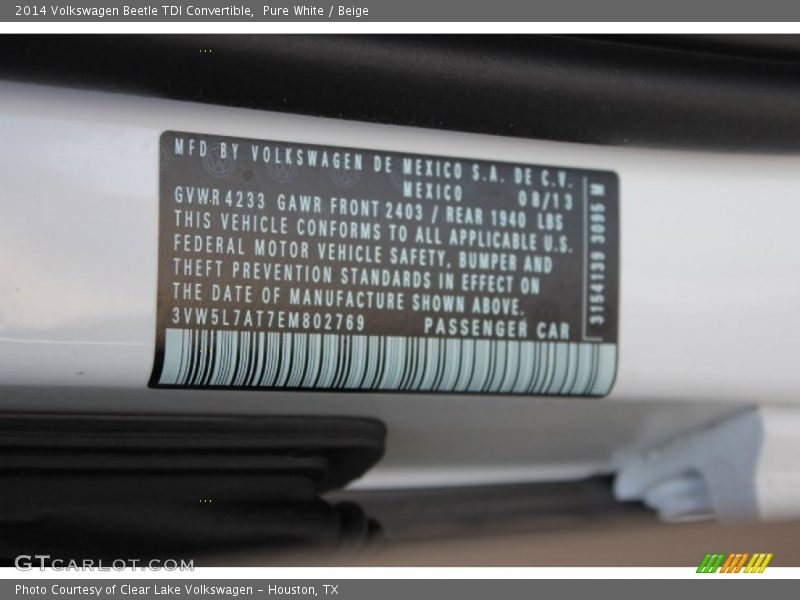 Pure White / Beige 2014 Volkswagen Beetle TDI Convertible