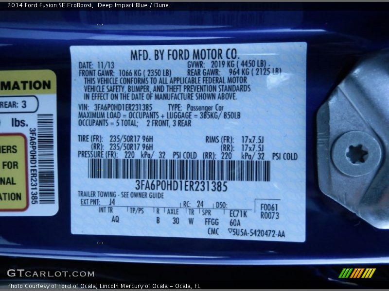 Deep Impact Blue / Dune 2014 Ford Fusion SE EcoBoost