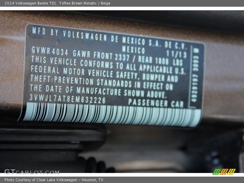 Toffee Brown Metallic / Beige 2014 Volkswagen Beetle TDI
