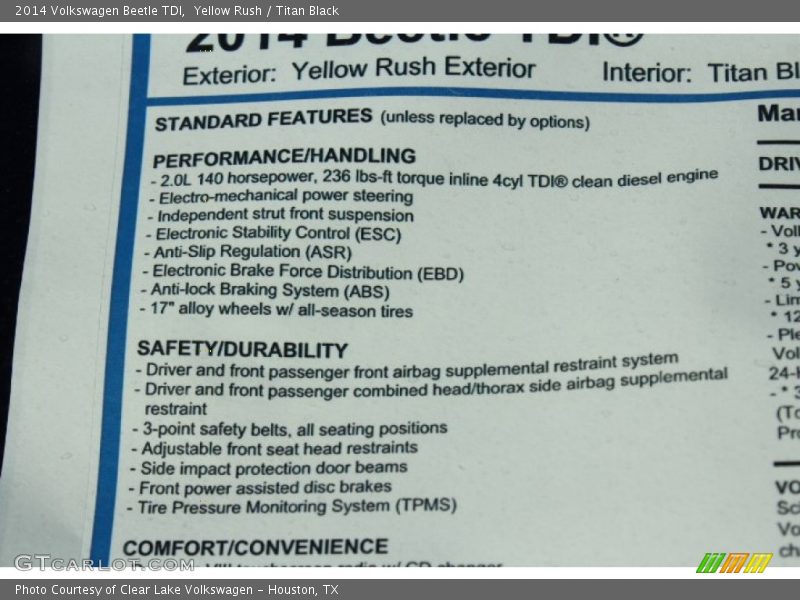 Yellow Rush / Titan Black 2014 Volkswagen Beetle TDI