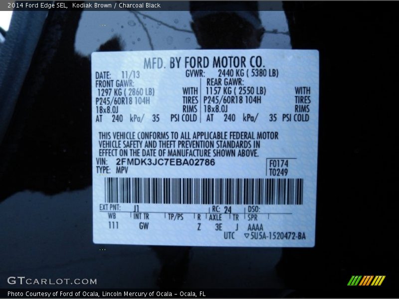 Kodiak Brown / Charcoal Black 2014 Ford Edge SEL