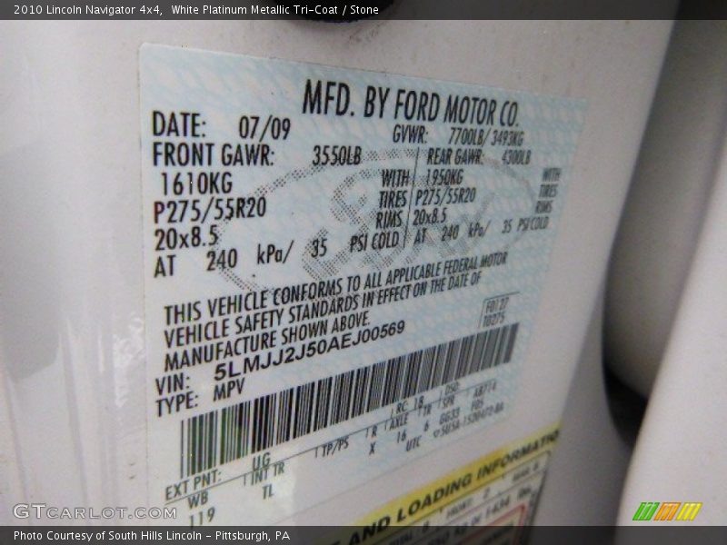 White Platinum Metallic Tri-Coat / Stone 2010 Lincoln Navigator 4x4