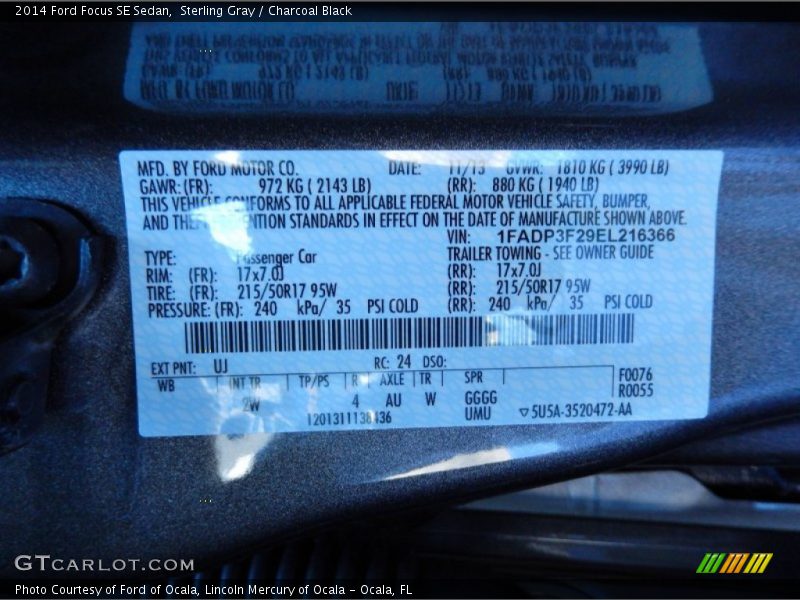 Sterling Gray / Charcoal Black 2014 Ford Focus SE Sedan