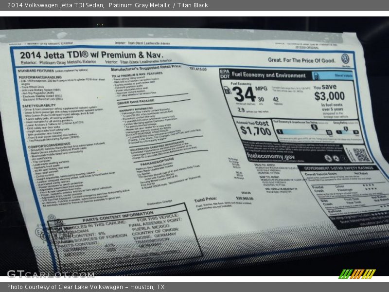 Platinum Gray Metallic / Titan Black 2014 Volkswagen Jetta TDI Sedan