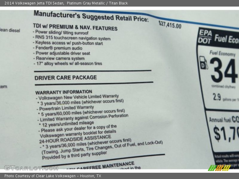 Platinum Gray Metallic / Titan Black 2014 Volkswagen Jetta TDI Sedan
