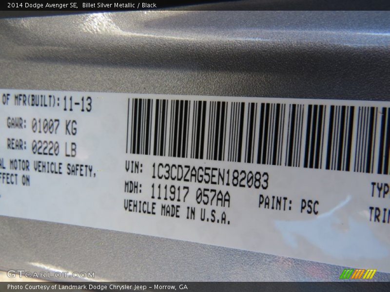 Billet Silver Metallic / Black 2014 Dodge Avenger SE