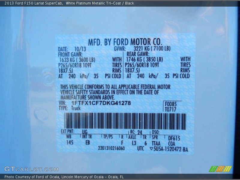 White Platinum Metallic Tri-Coat / Black 2013 Ford F150 Lariat SuperCab
