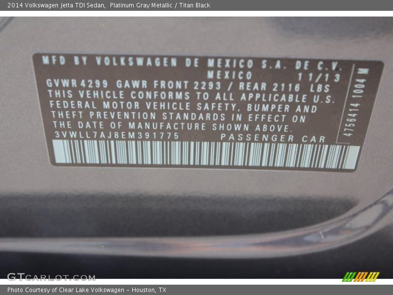 Platinum Gray Metallic / Titan Black 2014 Volkswagen Jetta TDI Sedan