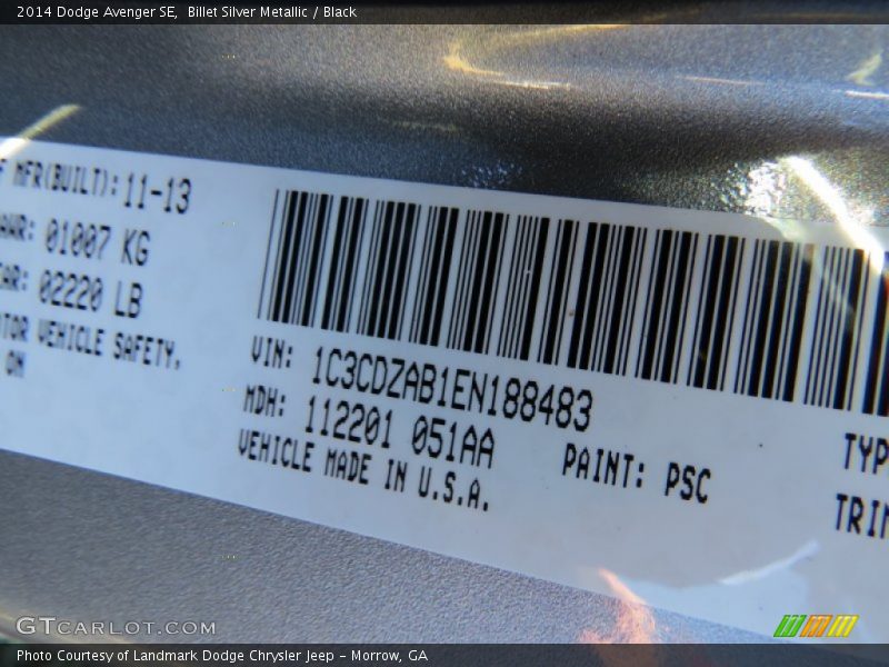 Billet Silver Metallic / Black 2014 Dodge Avenger SE