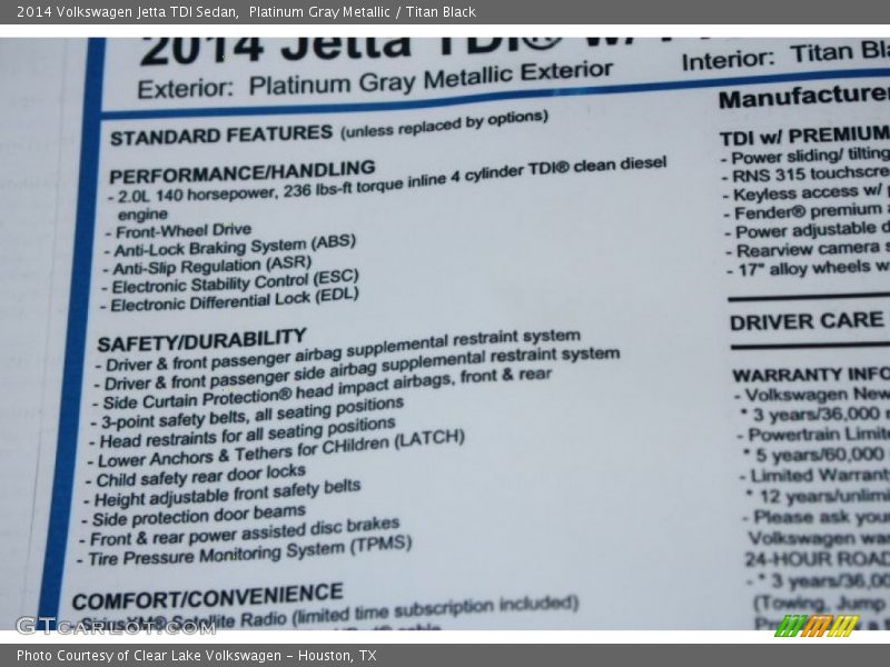 Platinum Gray Metallic / Titan Black 2014 Volkswagen Jetta TDI Sedan