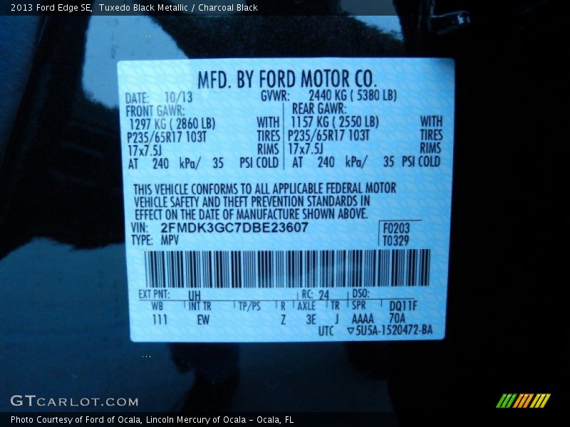 Tuxedo Black Metallic / Charcoal Black 2013 Ford Edge SE