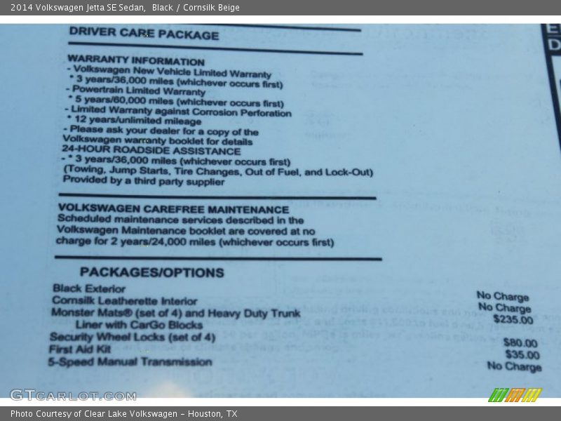 Black / Cornsilk Beige 2014 Volkswagen Jetta SE Sedan