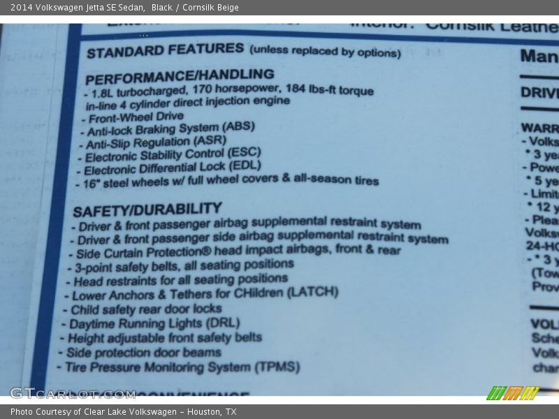 Black / Cornsilk Beige 2014 Volkswagen Jetta SE Sedan