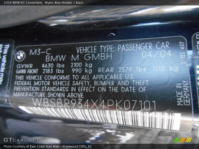 Mystic Blue Metallic / Black 2004 BMW M3 Convertible