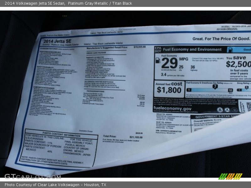 Platinum Gray Metallic / Titan Black 2014 Volkswagen Jetta SE Sedan