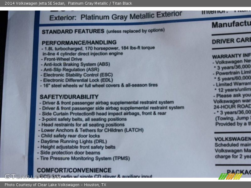 Platinum Gray Metallic / Titan Black 2014 Volkswagen Jetta SE Sedan