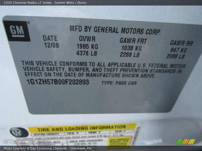 Summit White / Ebony 2009 Chevrolet Malibu LT Sedan
