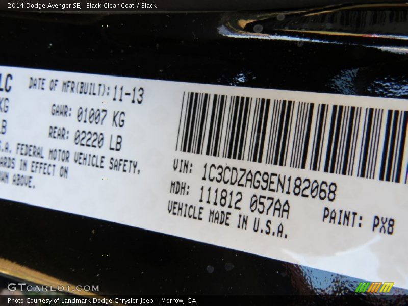 Black Clear Coat / Black 2014 Dodge Avenger SE