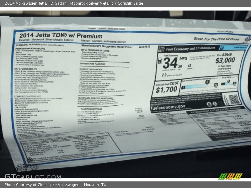 Moonrock Silver Metallic / Cornsilk Beige 2014 Volkswagen Jetta TDI Sedan