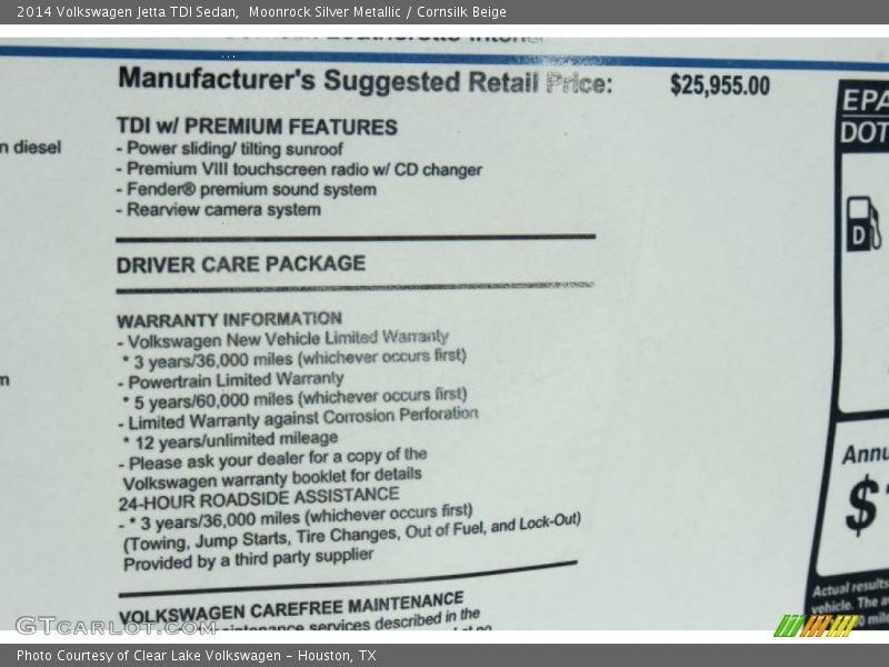 Moonrock Silver Metallic / Cornsilk Beige 2014 Volkswagen Jetta TDI Sedan