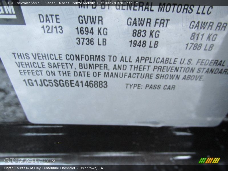 Mocha Bronze Metallic / Jet Black/Dark Titanium 2014 Chevrolet Sonic LT Sedan