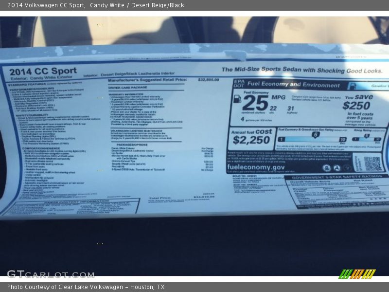 Candy White / Desert Beige/Black 2014 Volkswagen CC Sport