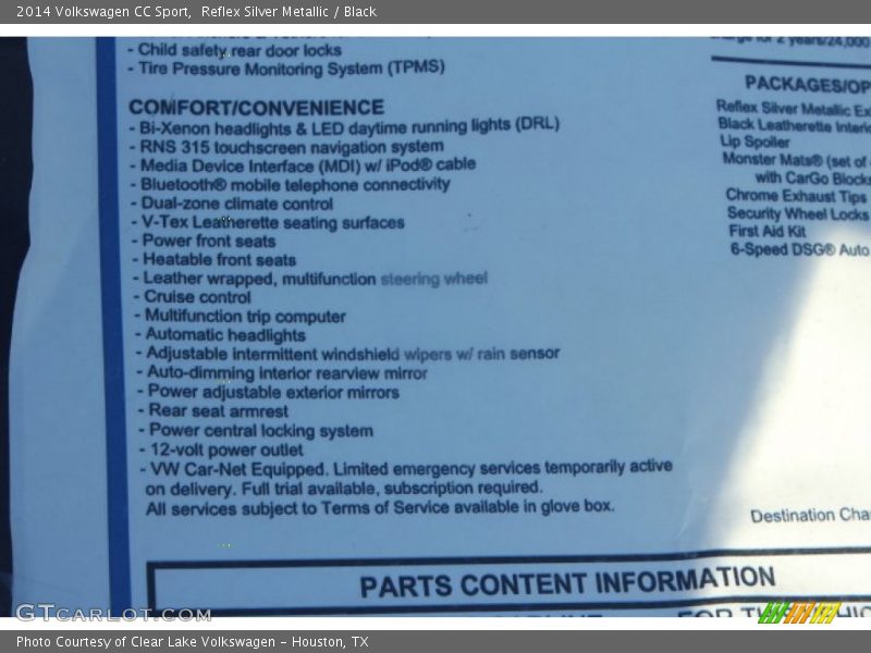 Reflex Silver Metallic / Black 2014 Volkswagen CC Sport
