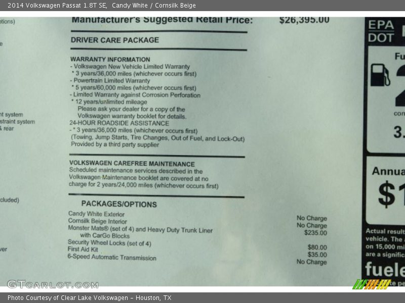 Candy White / Cornsilk Beige 2014 Volkswagen Passat 1.8T SE