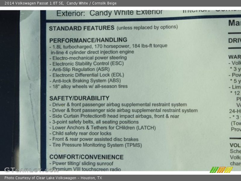 Candy White / Cornsilk Beige 2014 Volkswagen Passat 1.8T SE