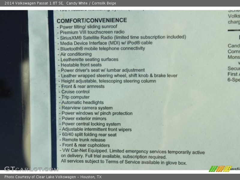 Candy White / Cornsilk Beige 2014 Volkswagen Passat 1.8T SE