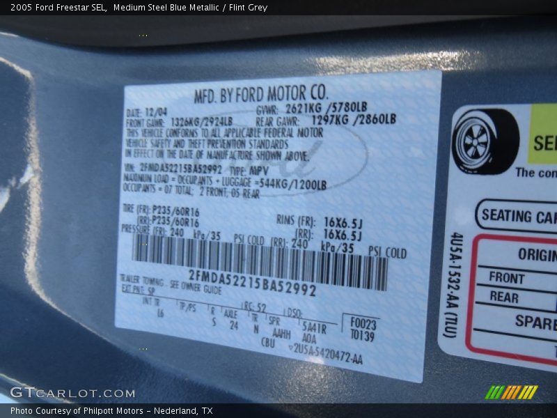 2005 Freestar SEL Medium Steel Blue Metallic Color Code SP