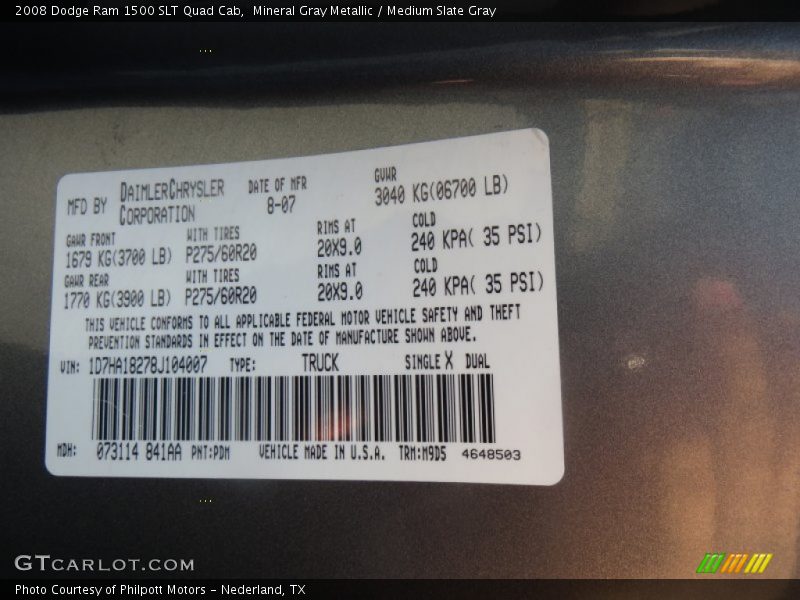 Mineral Gray Metallic / Medium Slate Gray 2008 Dodge Ram 1500 SLT Quad Cab