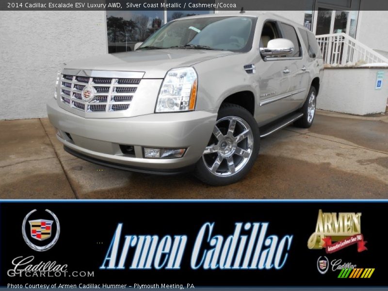 Silver Coast Metallic / Cashmere/Cocoa 2014 Cadillac Escalade ESV Luxury AWD