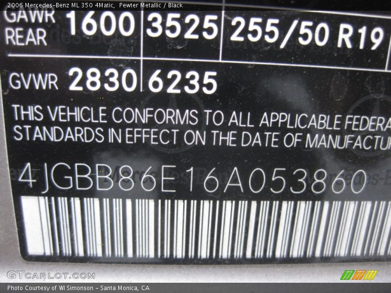 Pewter Metallic / Black 2006 Mercedes-Benz ML 350 4Matic