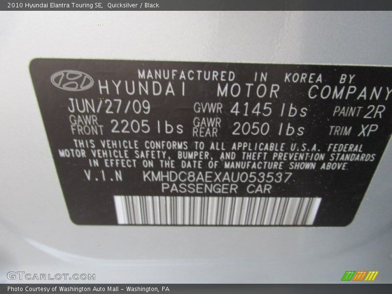Quicksilver / Black 2010 Hyundai Elantra Touring SE
