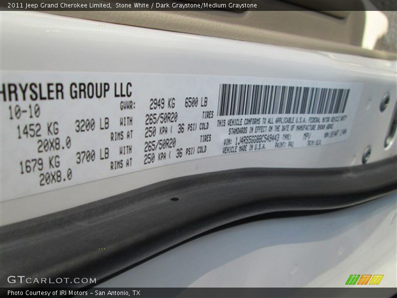 Stone White / Dark Graystone/Medium Graystone 2011 Jeep Grand Cherokee Limited