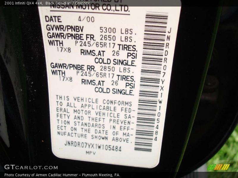 Black Obsidian / Graphite 2001 Infiniti QX4 4x4