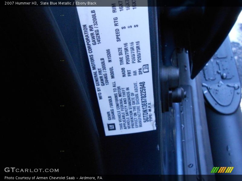 Slate Blue Metallic / Ebony Black 2007 Hummer H3