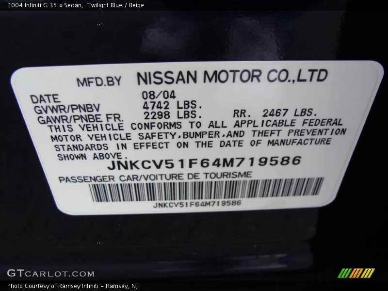 Twilight Blue / Beige 2004 Infiniti G 35 x Sedan