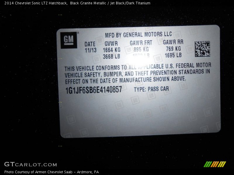 Black Granite Metallic / Jet Black/Dark Titanium 2014 Chevrolet Sonic LTZ Hatchback