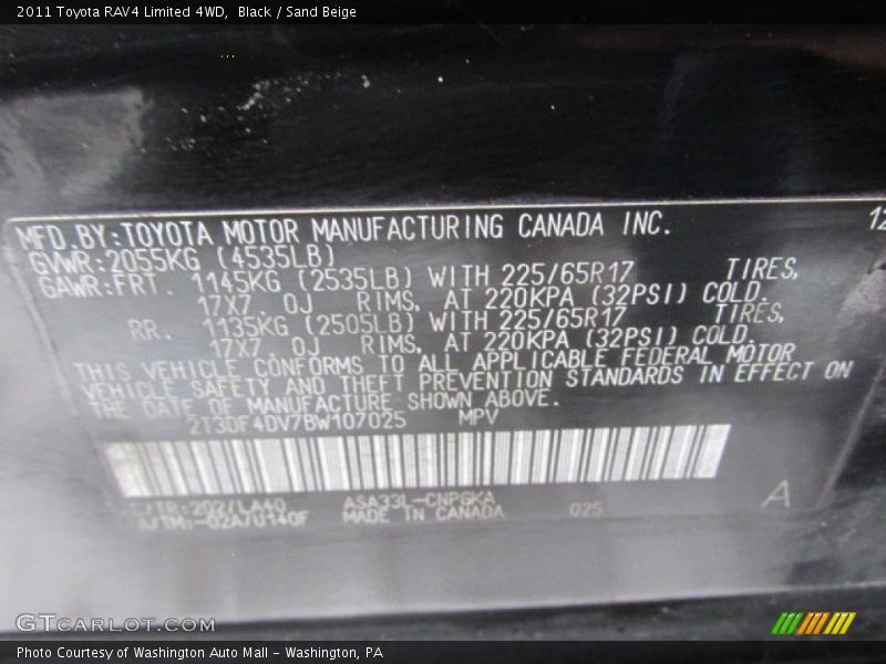Black / Sand Beige 2011 Toyota RAV4 Limited 4WD