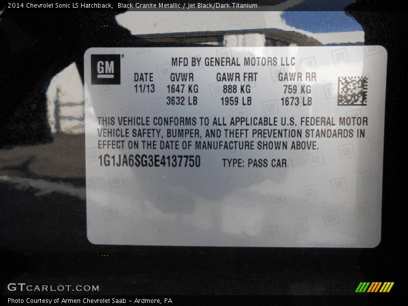 Black Granite Metallic / Jet Black/Dark Titanium 2014 Chevrolet Sonic LS Hatchback