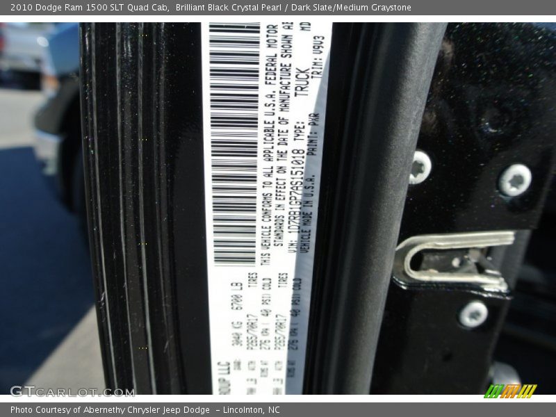 Brilliant Black Crystal Pearl / Dark Slate/Medium Graystone 2010 Dodge Ram 1500 SLT Quad Cab