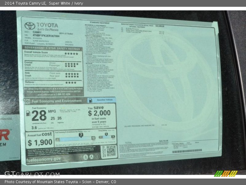 Super White / Ivory 2014 Toyota Camry LE
